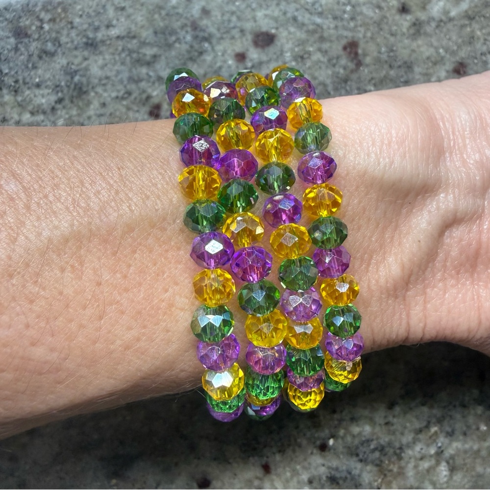 Mardi Gras Multicolor Beaded Bracelet Set 3